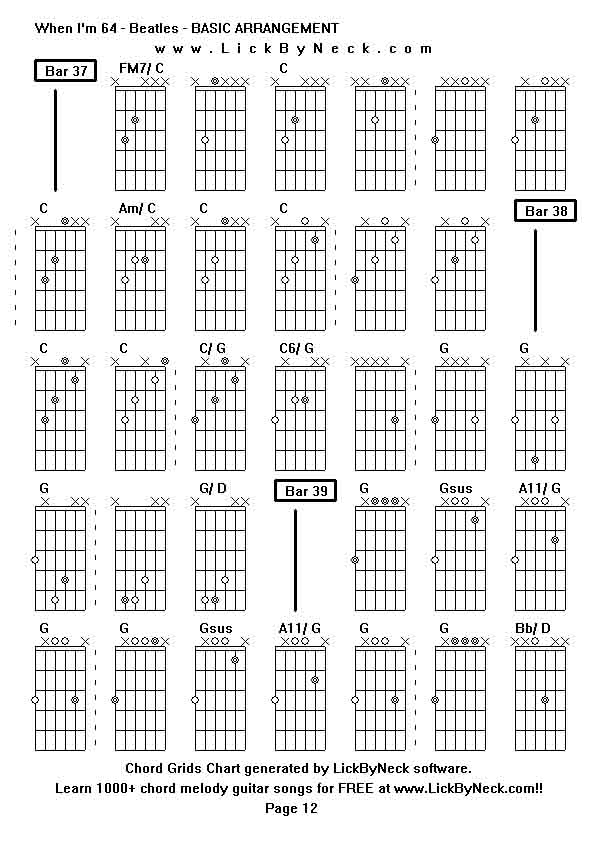 Chord Grids Chart of chord melody fingerstyle guitar song-When I'm 64 - Beatles - BASIC ARRANGEMENT,generated by LickByNeck software.